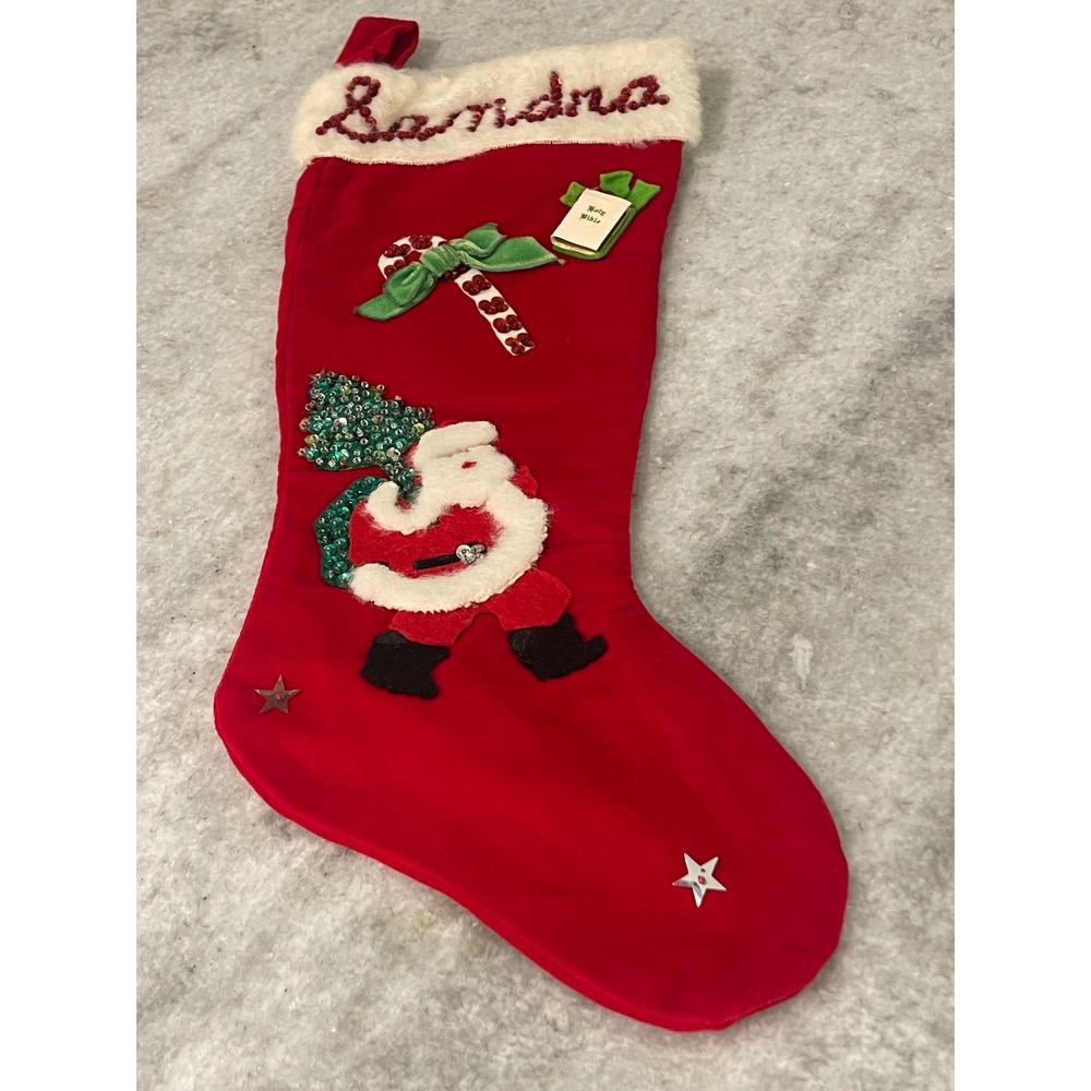 Unbranded Christmas Stocking Unisex OS Red Sandra Santa Bible Sequin Vintage